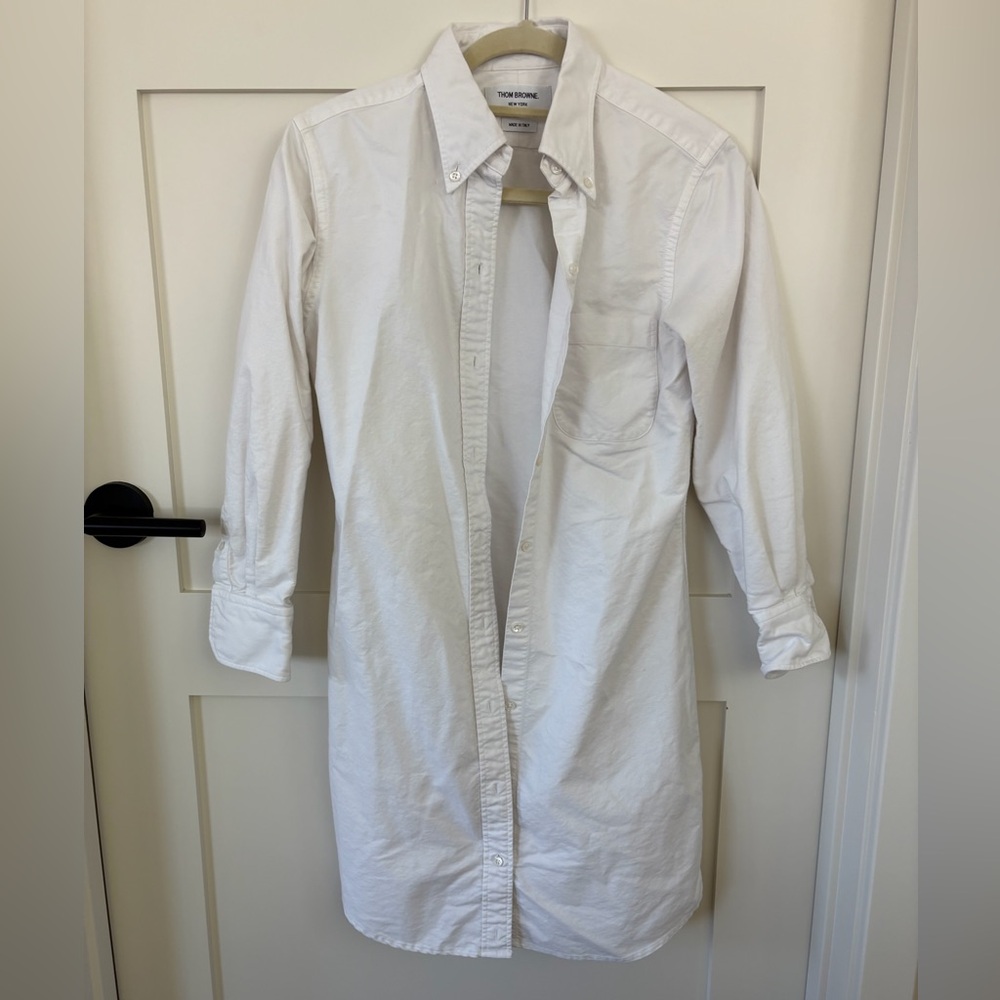 Thom Browne White Casual Button Down Shirt Dress